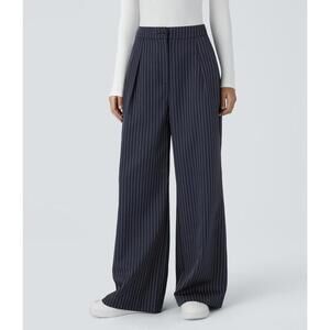 NWT Halara High Waisted Zipper Pocket Wide Leg Striped Work Pants Size - M